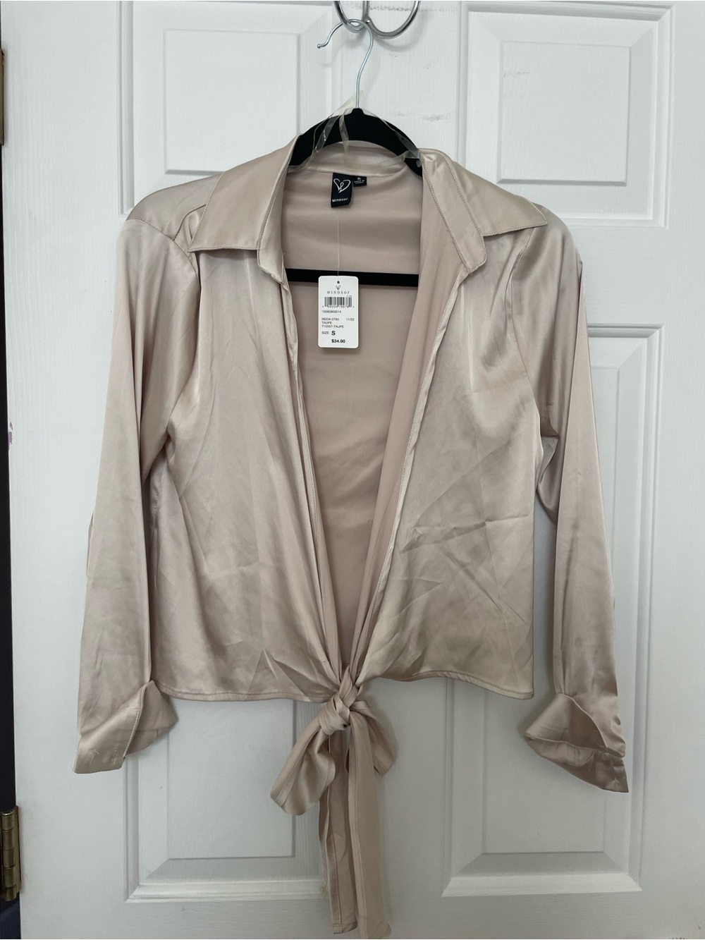 Windsor Satin Tie-Front Jacket in Beige